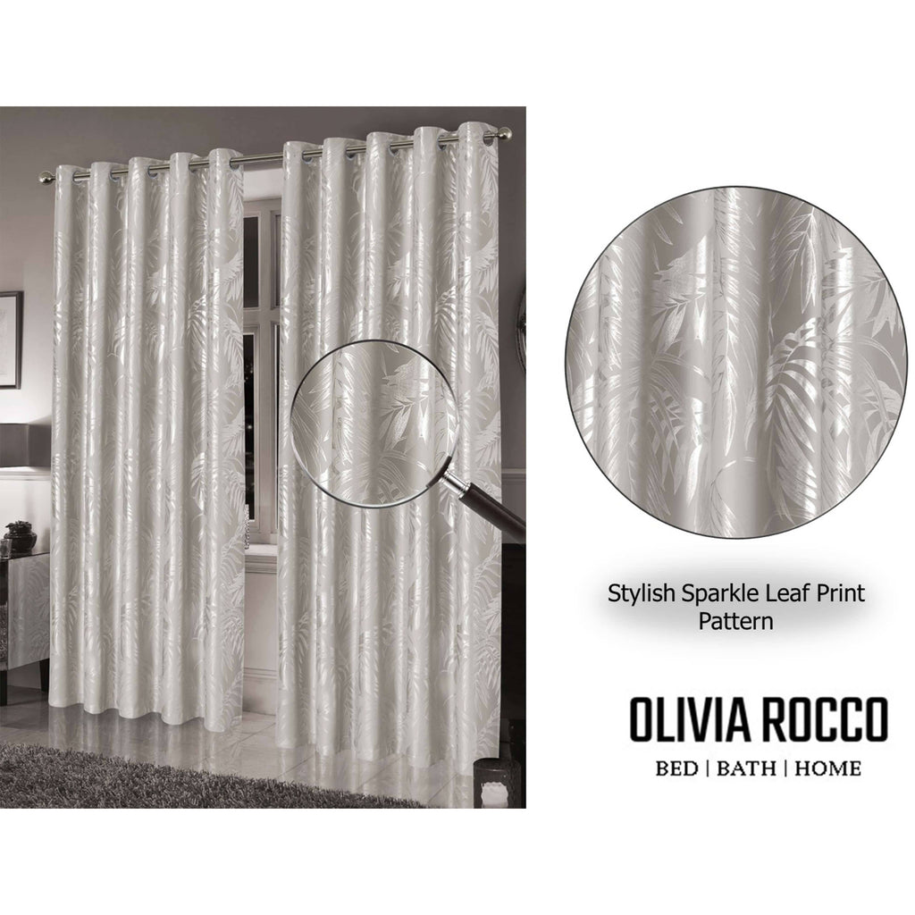 OLIVIA ROCCO Leaf Natural Sparkle Blackout Curtains: NATURAL / 66" (WIDTH) x 54" (DROP)