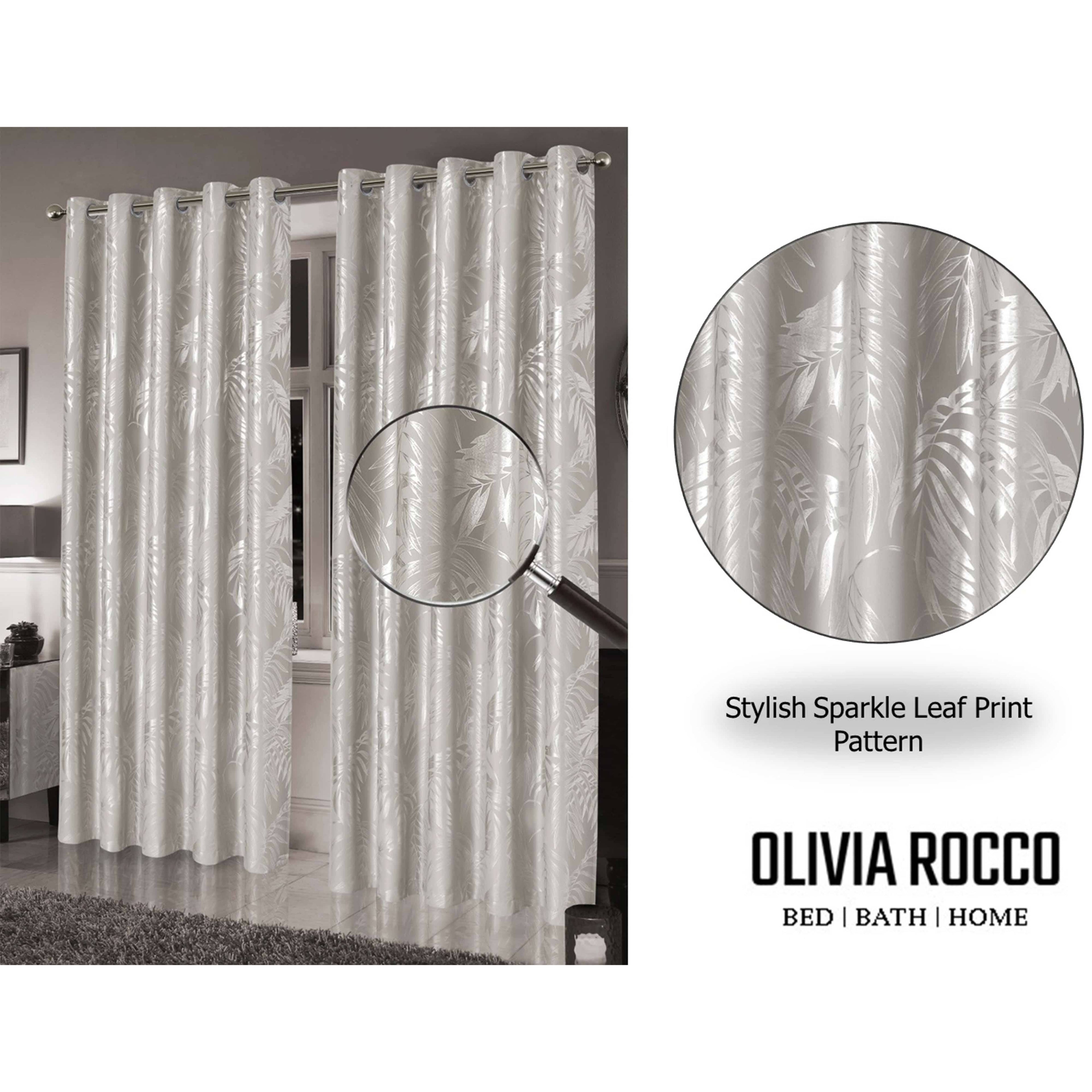 OLIVIA ROCCO Leaf Natural Sparkle Blackout Curtains: NATURAL / 66" (WIDTH) x 54" (DROP)