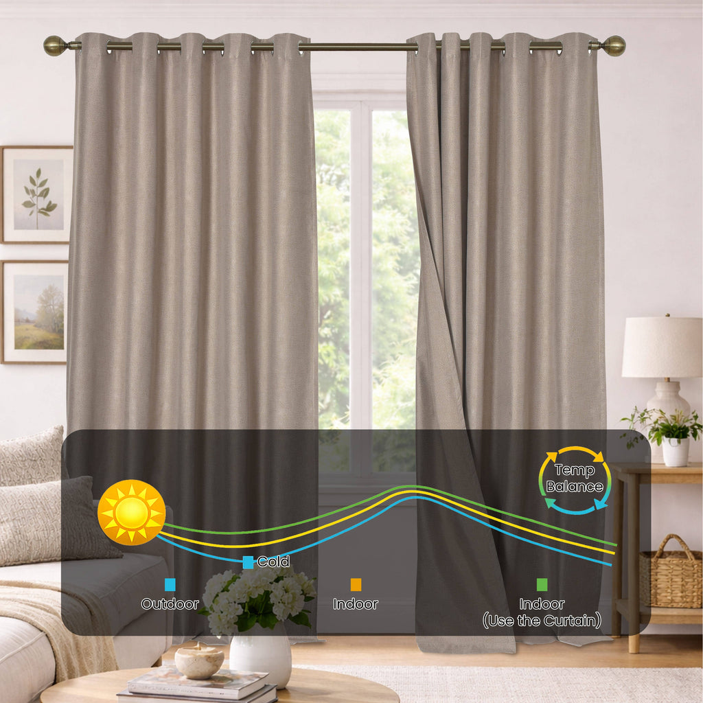 OLIVIA ROCCO Blackout Linen Eyelet Curtains: NATURAL / 90" (WIDTH) x 90" (DROP)