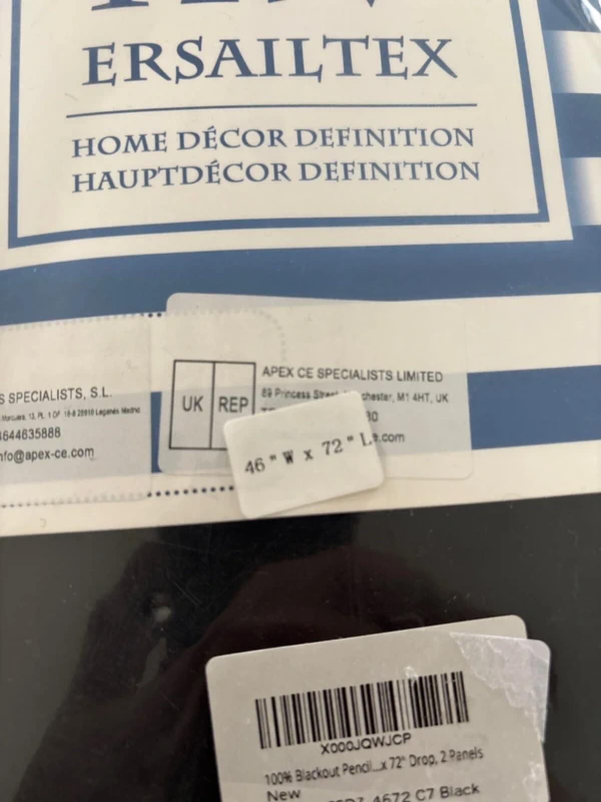 H.Versailtex Black Blackout Thermal Curtains Pencil pleat 2 Pieces, 46" Width x 72" Drop