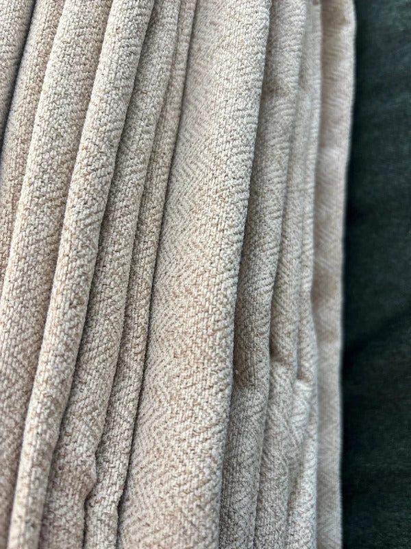 Luxury Heavyweight Herringbone Woven Curtains – Natural Beige 2 Panels 90” x 90”
