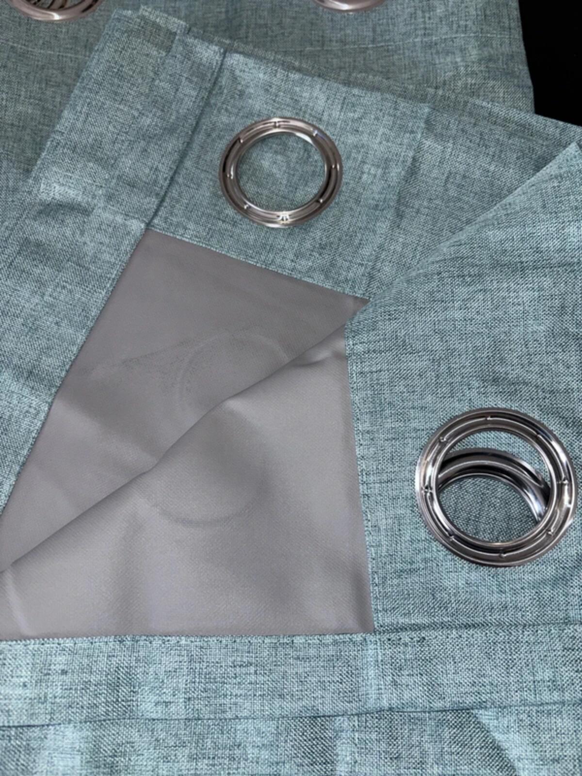 Linen-Look Thermal Top-Ring Blackout Curtains 2 Panels 52Wx54L inches– Blue Grey