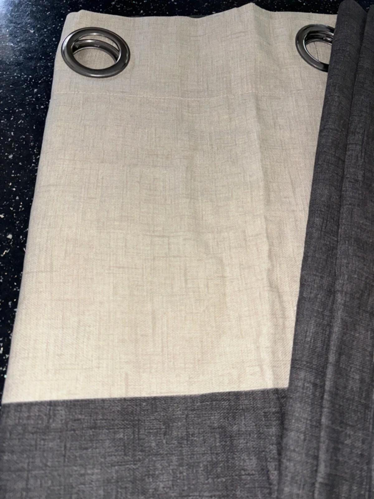 💯 Cotton Beige and Grey Header Curtains 2panels 66Wx72Lb