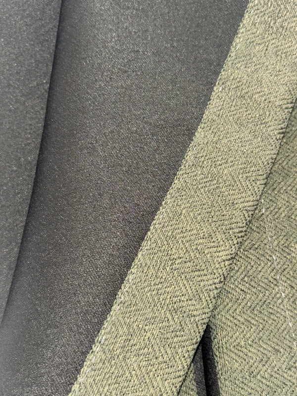 Luxury Heavyweight Herringbone Woven Curtains Khaki Green 2 Panels – 90” x 90”