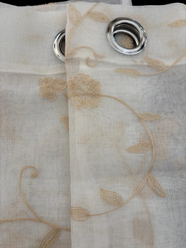 Embroidery Sheer Curtains 2 Panels 52" W x 63" L Beige