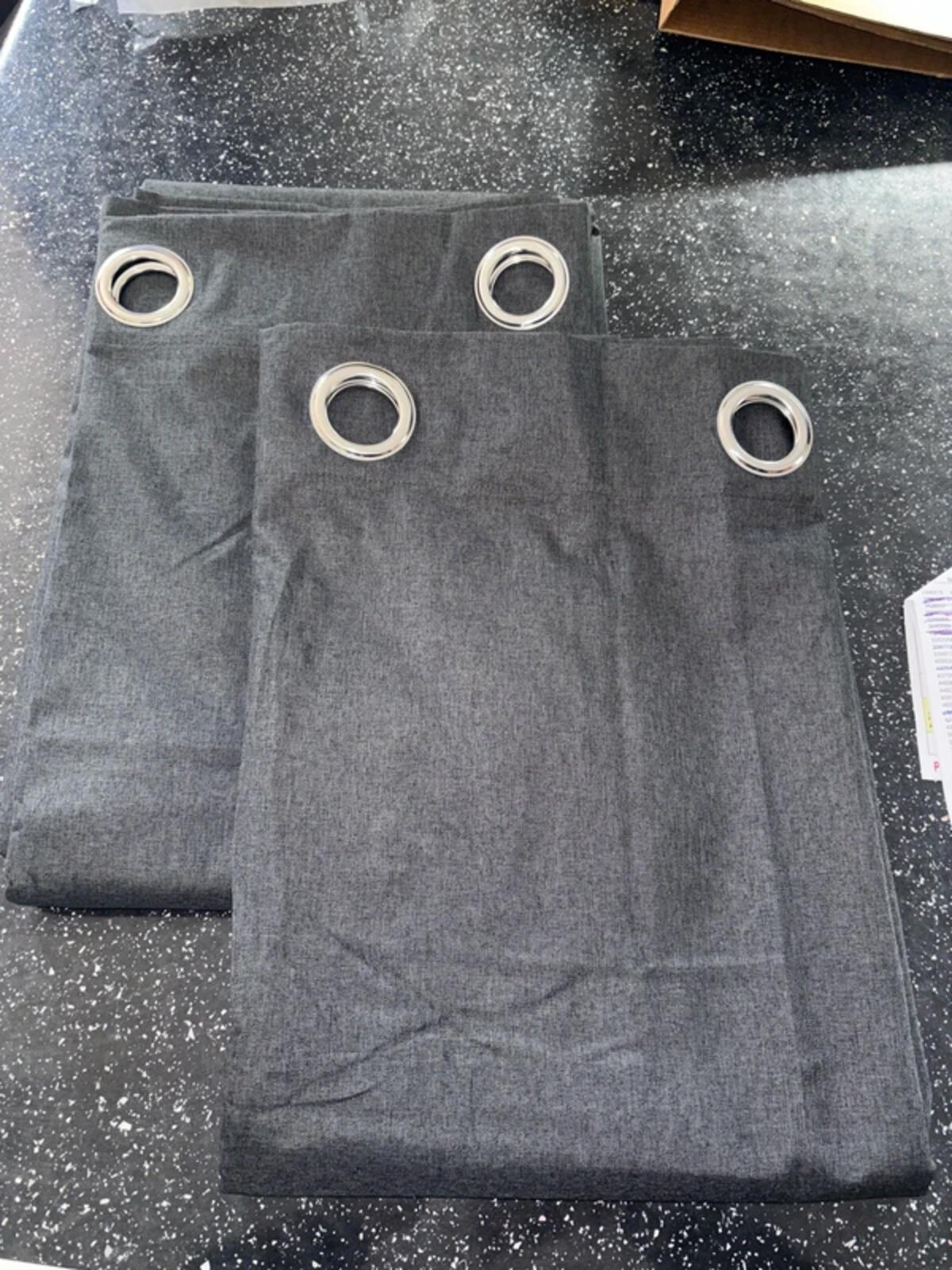 Faux Linen 💯 Blackout Charcoal Grey Eyelet Curtains 90Wx72L inches 2 panels