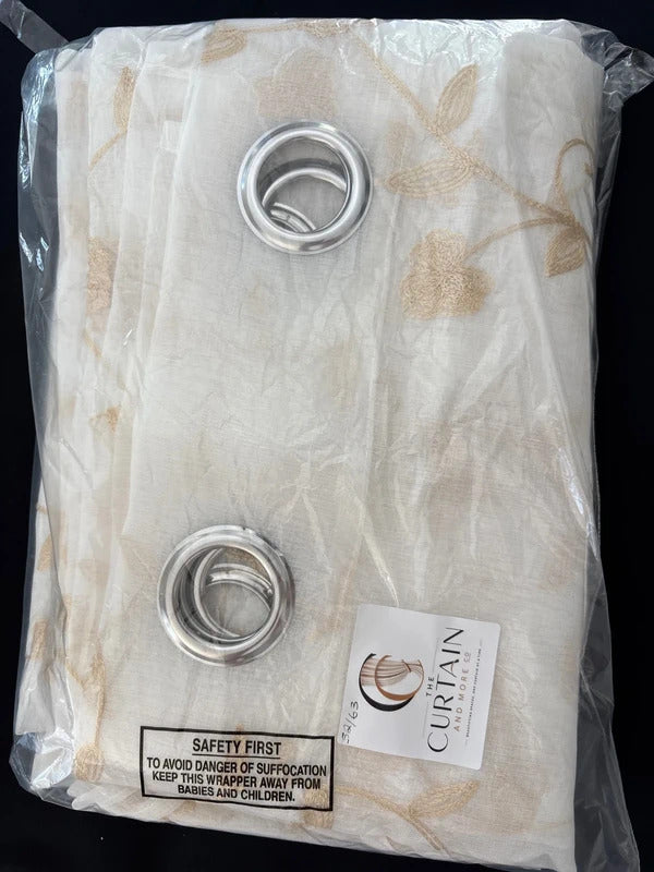 Embroidery Sheer Curtains 2 Panels 52" W x 63" L Beige