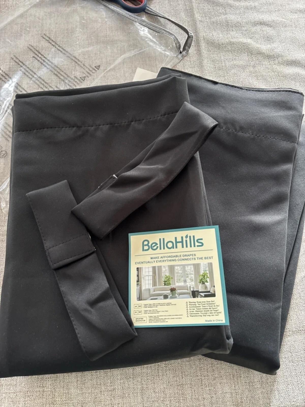 BellaHills 100% Blackout Curtains Pencil Pleat Bkack 46Wx54L 2 panels