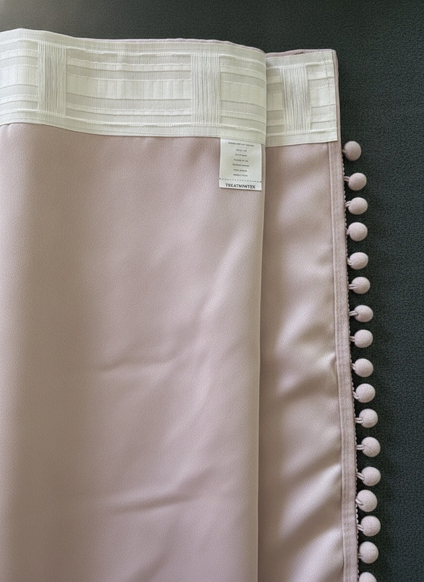 Pink Pom Pom Pencil pleat curtains 50" w x 90” long x2 Panels