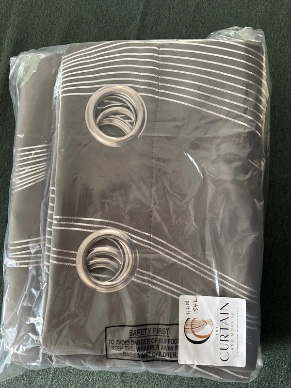 Grey Curtains with Silver wave detail 46Wx54L x 2 in inches