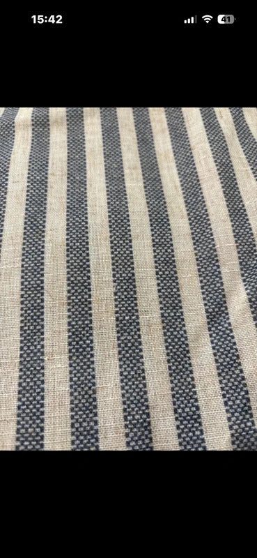 Linen Blend blue stripe Curtains 50Wx72L inches x 2