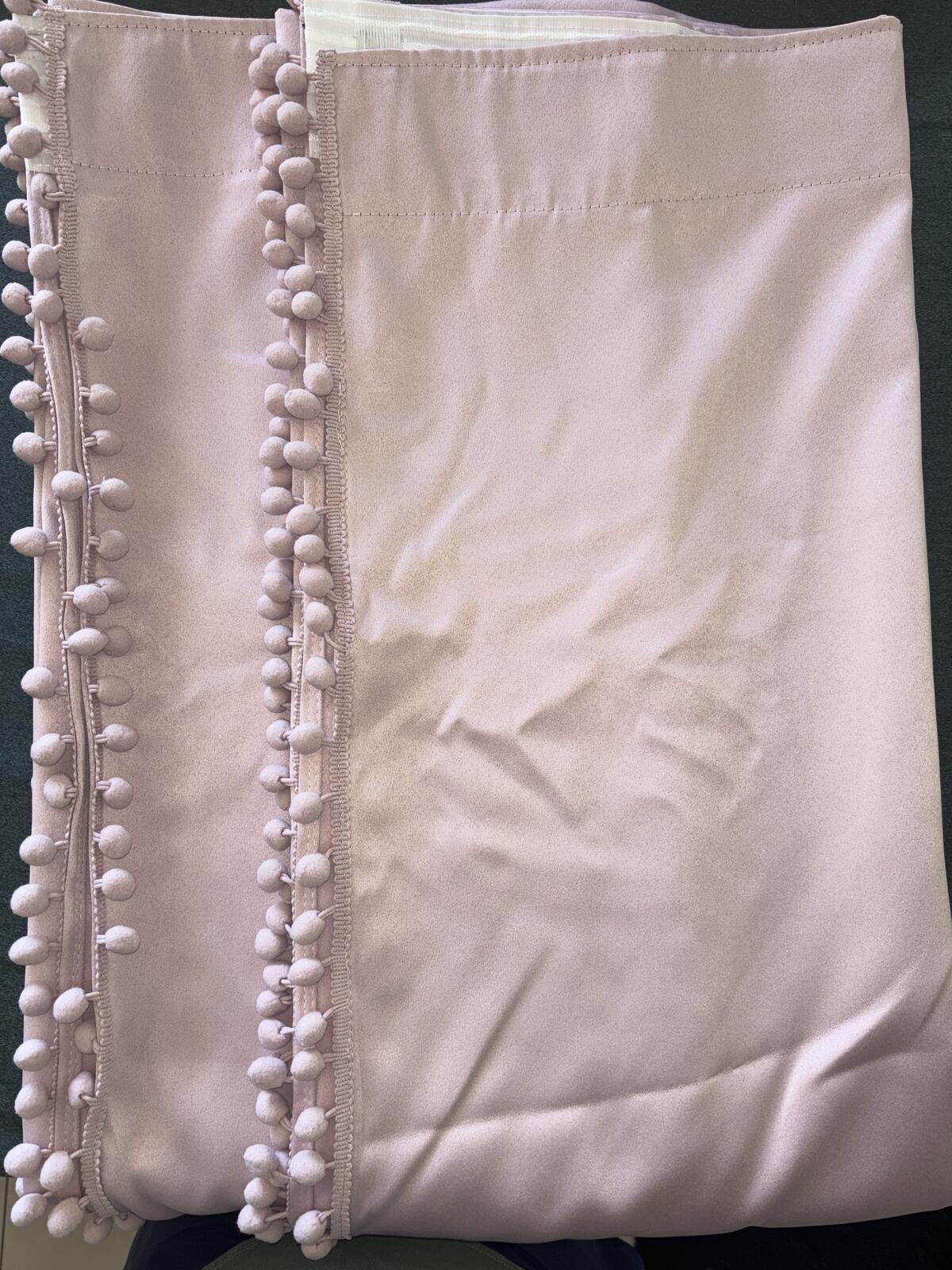 Pink Pom Pom Pencil pleat curtains 50" w x 90” long x2 Panels