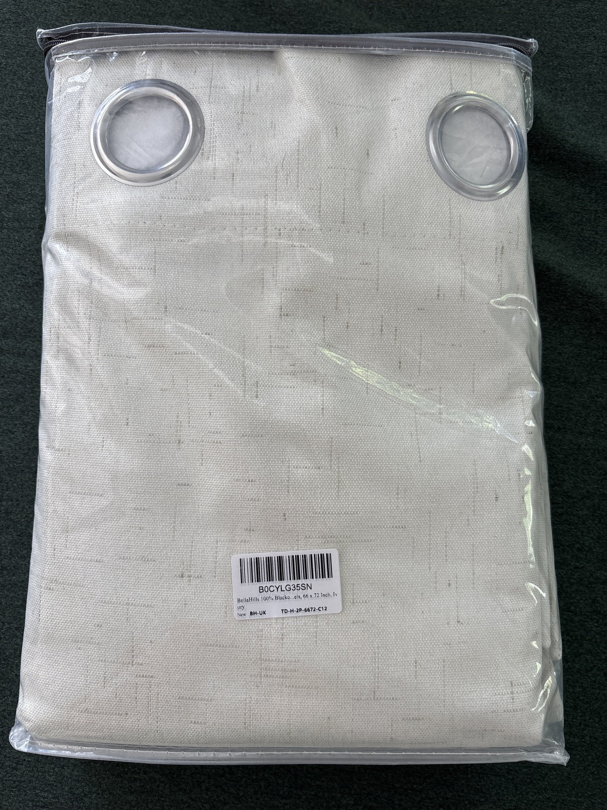Textured Ivory Linen look Curtains lined Blackout 66Wx72L x 2 panels