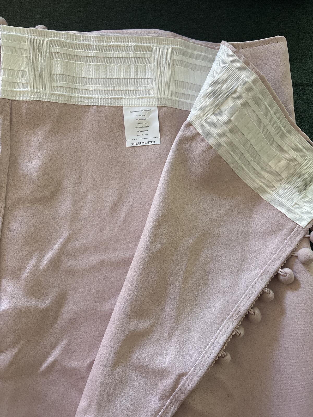 Pink Pom Pom Pencil pleat curtains 50" w x 90” long x2 Panels