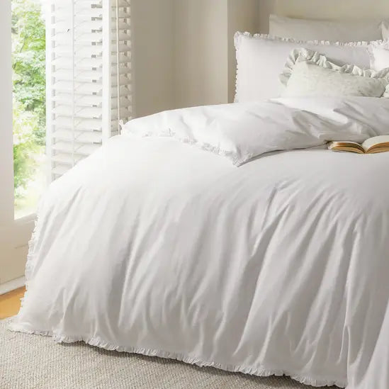 Wylder Tilly 100% Cotton Ruffle Duvet Cover Set White